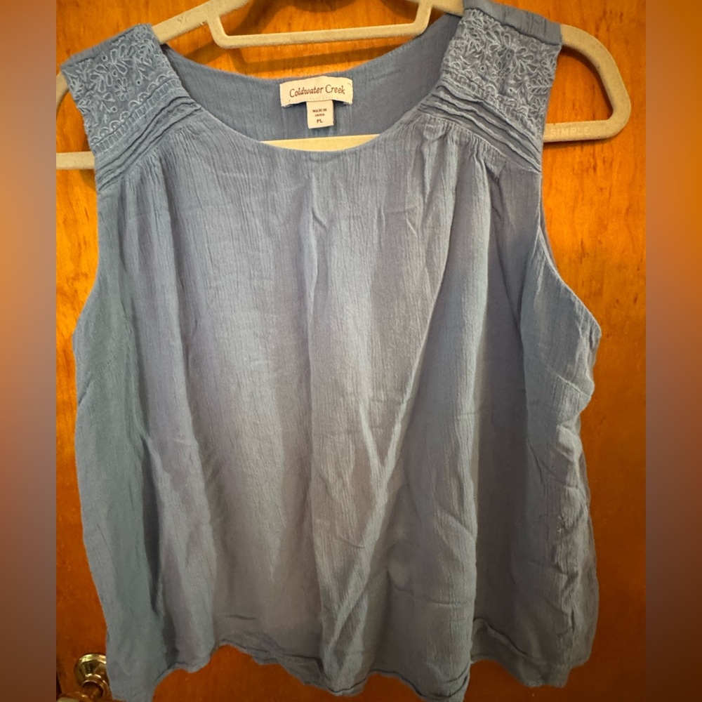 Coldwater Creek Light Blue Embroidered Tank Top